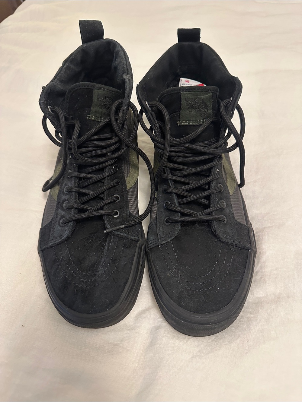Men's Vans Black High-Top Lace-Up Sneakers with Olive Accent